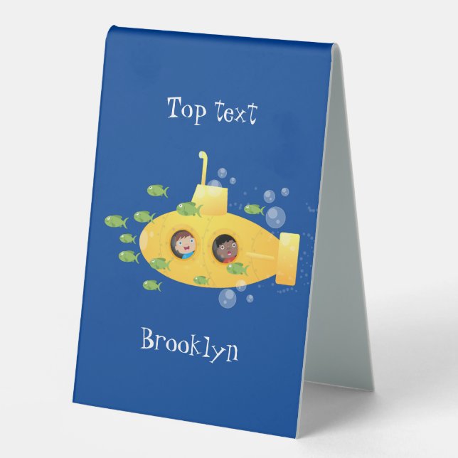 Cute yellow submarine fish cartoon illustration (Front)