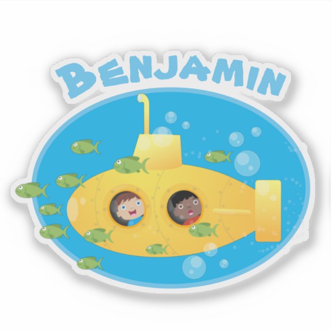 Cute yellow submarine fish cartoon illustration (Front)