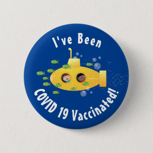 Cute yellow submarine fish cartoon illustration 6 cm round badge