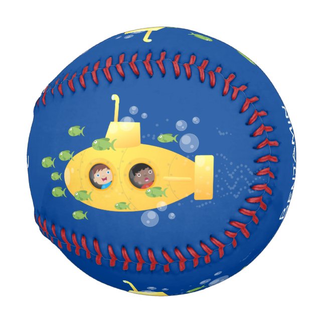 Cute yellow submarine fish cartoon illustration baseball (Front Right)