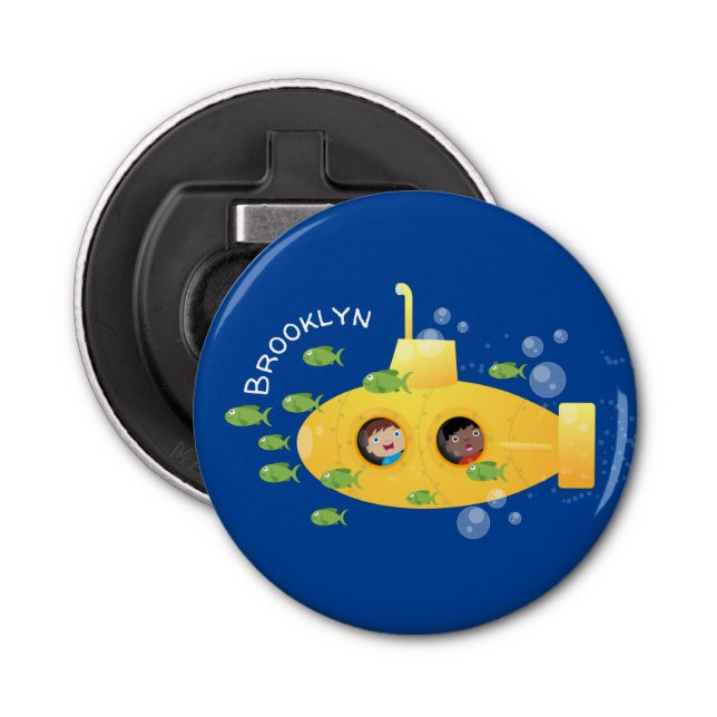 Cute yellow submarine fish cartoon illustration bottle opener (Front)