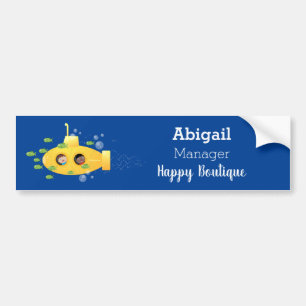 Cute yellow submarine fish cartoon illustration bumper sticker