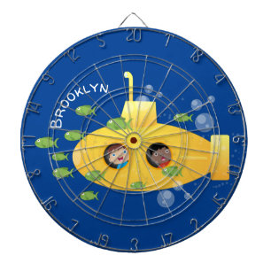 Cute yellow submarine fish cartoon illustration dartboard