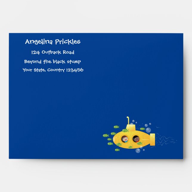 Cute yellow submarine fish cartoon illustration envelope (Front)