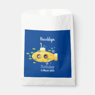 Cute yellow submarine fish cartoon illustration favour bags
