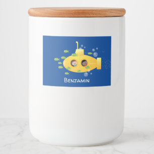 Cute yellow submarine fish cartoon illustration food label