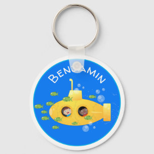 Cute yellow submarine fish cartoon illustration key ring