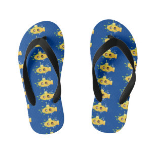 Cute yellow submarine fish cartoon illustration kid's flip flops