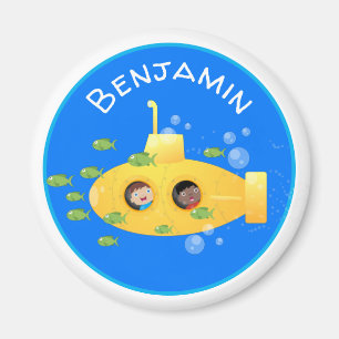Cute yellow submarine fish cartoon illustration magnet