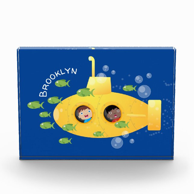 Cute yellow submarine fish cartoon illustration photo block (Front)