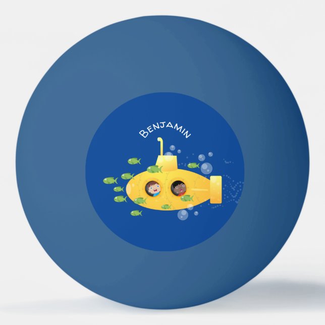 Cute yellow submarine fish cartoon illustration ping pong ball (Front)
