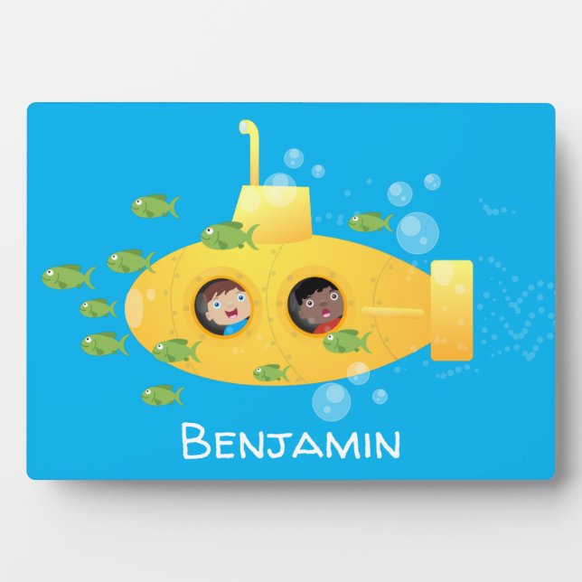 Cute yellow submarine fish cartoon illustration plaque (Front)