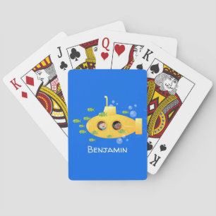 Cute yellow submarine fish cartoon illustration playing cards
