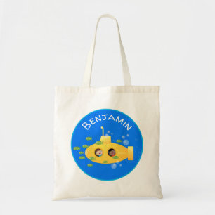 Cute yellow submarine fish cartoon illustration tote bag