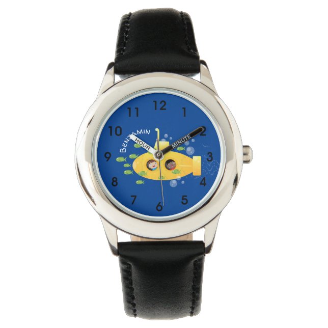 Cute yellow submarine fish cartoon illustration watch (Front)
