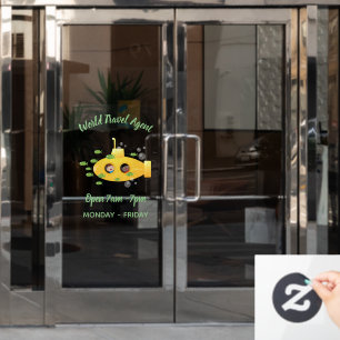 Cute yellow submarine fish cartoon illustration window cling
