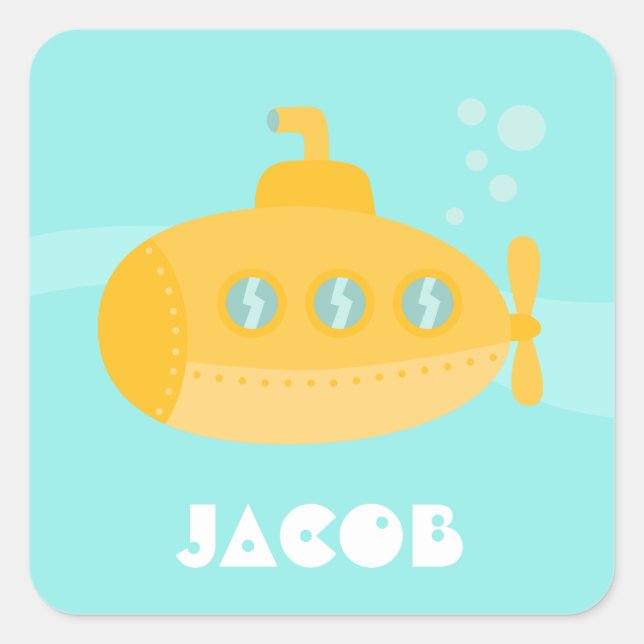 Cute Yellow Submarine, Ocean Vessel, For Kids Square Sticker (Front)