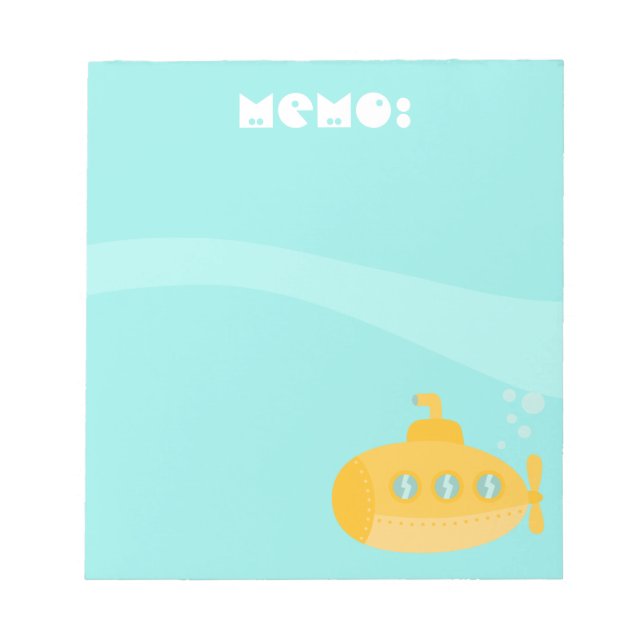 Cute Yellow Submarine under the sea, For Kids Notepad (Front)
