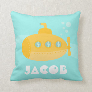 Cute Yellow Submarine, Underwater, For Toddlers Cushion