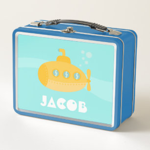 Cute Yellow Submarine Underwater Kids Personalised Metal Lunch Box