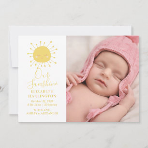 Cute yellow sun. New baby birth. Sunshine newborn Announcement
