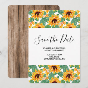 Cute Yellow Sunflower & Leaves Pattern Wedding Save The Date