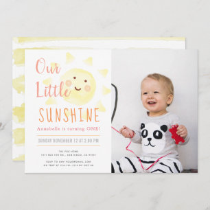 Cute Yellow Sunshine Girl 1st Photo Birthday Party Invitation