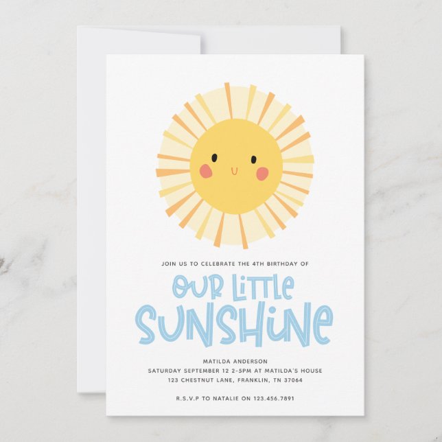 Cute yellow sunshine illustration birthday party (Front)