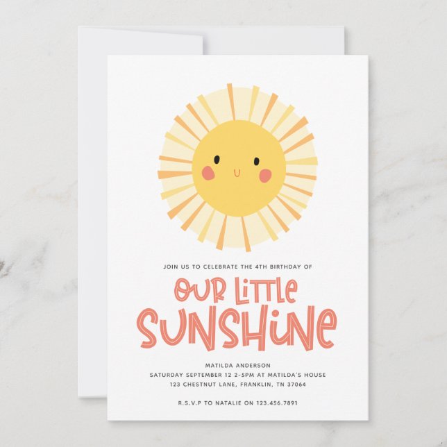 Cute yellow sunshine illustration birthday party (Front)