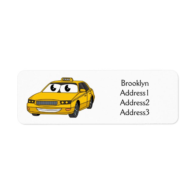 Cute yellow taxi fun cartoon illustration (Front)