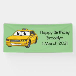 Cute yellow taxi fun cartoon illustration banner