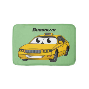 Cute yellow taxi fun cartoon illustration bath mat