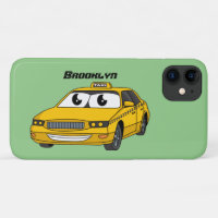 Cute yellow taxi fun cartoon illustration