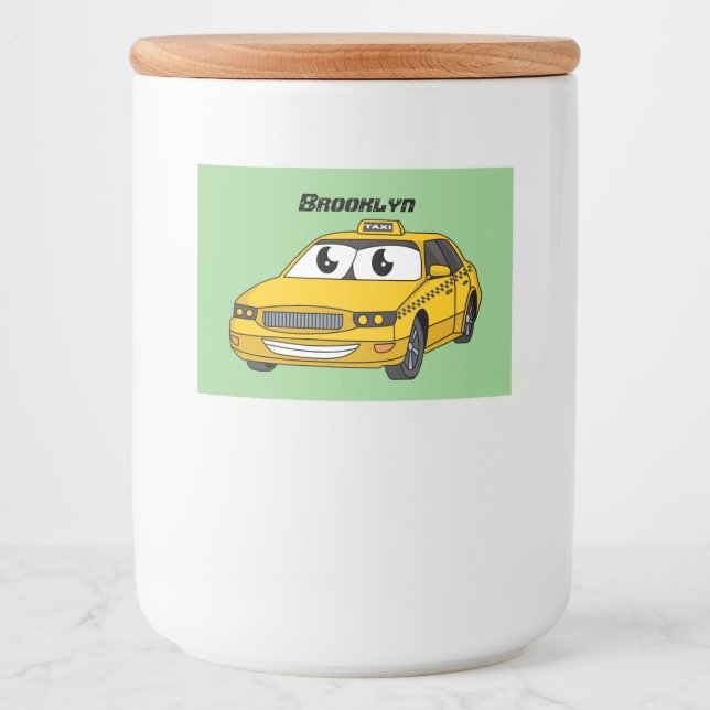Cute yellow taxi fun cartoon illustration food label (Front)