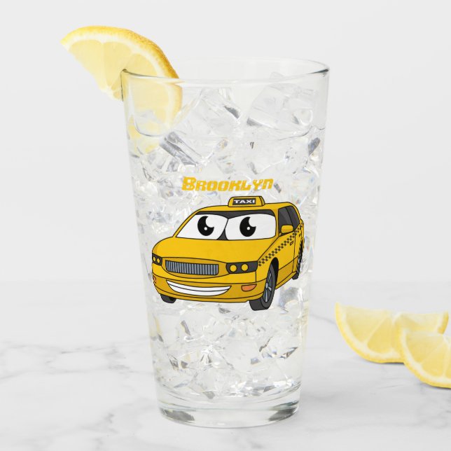Cute yellow taxi fun cartoon illustration glass (Front Ice)