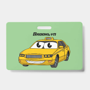 Cute yellow taxi fun cartoon illustration ID badge