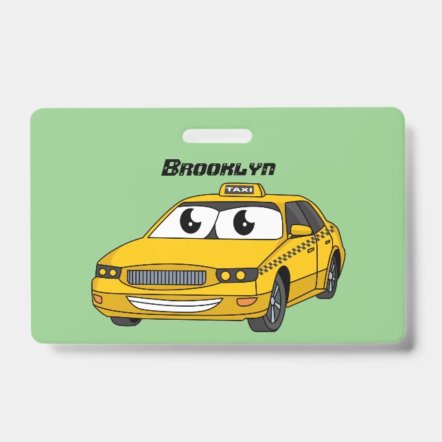 Cute yellow taxi fun cartoon illustration ID badge (Front)