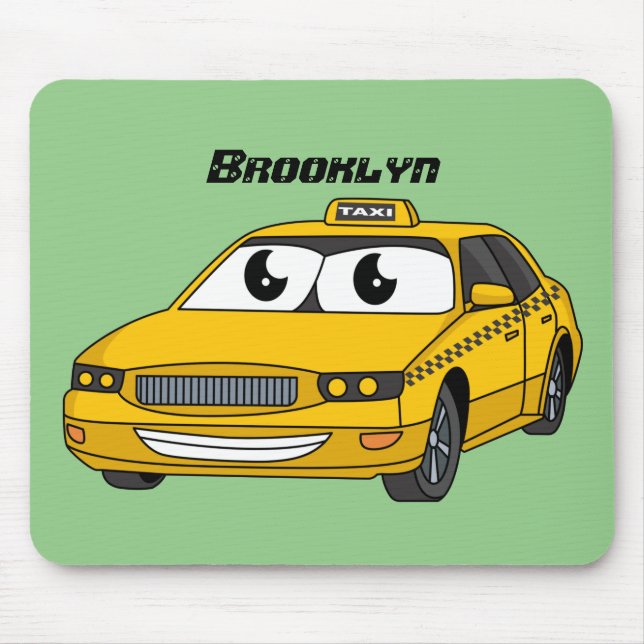 Cute yellow taxi fun cartoon illustration mouse mat (Front)