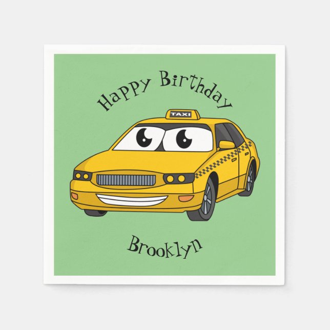 Cute yellow taxi fun cartoon illustration napkin (Front)