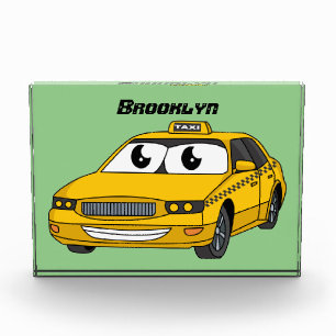 Cute yellow taxi fun cartoon illustration photo block
