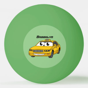 Cute yellow taxi fun cartoon illustration  ping pong ball