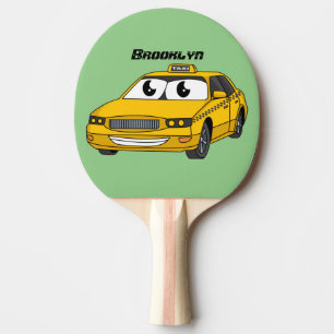 Cute yellow taxi fun cartoon illustration ping pong paddle