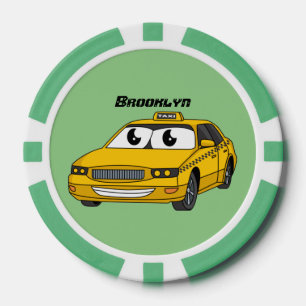 Cute yellow taxi fun cartoon illustration  poker chips