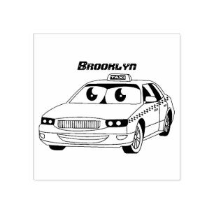 Cute yellow taxi fun cartoon illustration rubber stamp