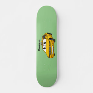 Cute yellow taxi fun cartoon illustration  skateboard