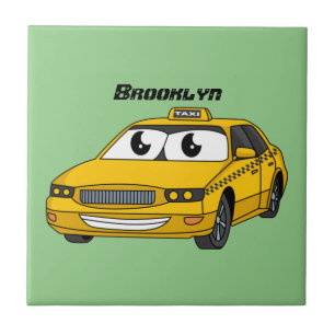 Cute yellow taxi fun cartoon illustration tile