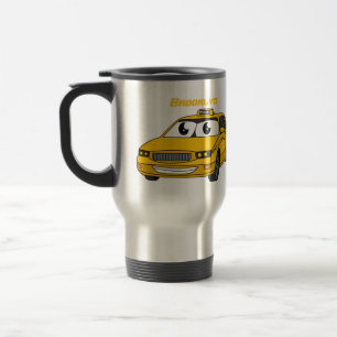 Cute yellow taxi fun cartoon illustration travel mug