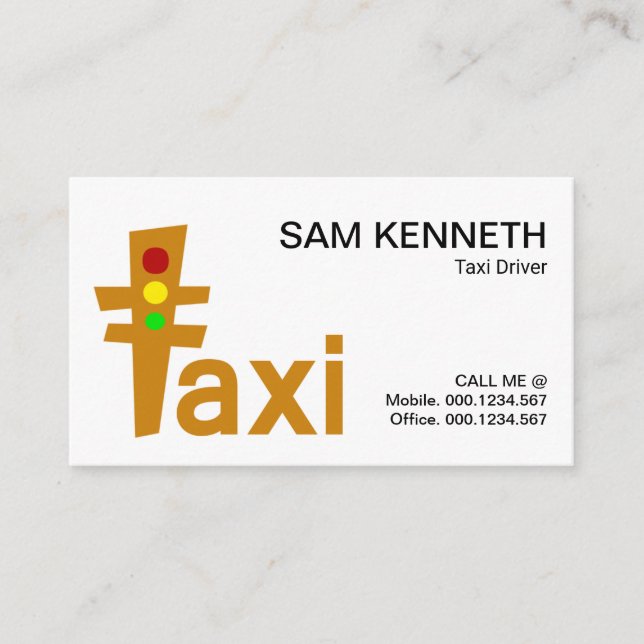 Cute Yellow Taxi Traffic Light Taxi Driver Business Card (Front)