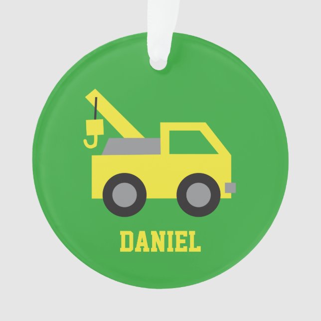 Cute Yellow Tow Truck Vehicle Boys Room Decor Ornament (Front)