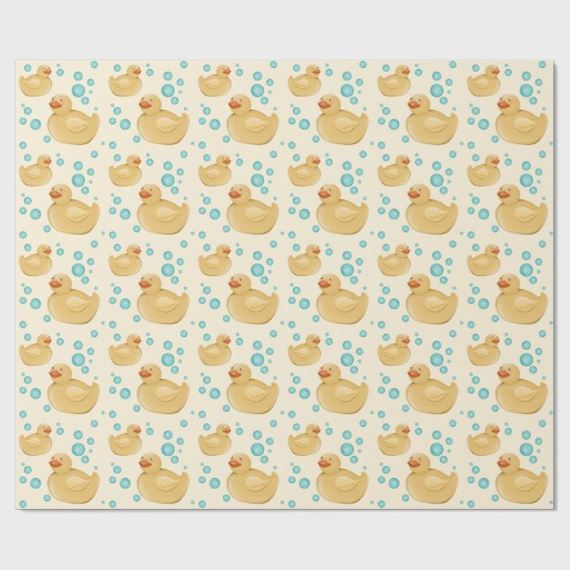 Cute Yellow Watercolor Rubber Duck Pattern Wrapping Paper (Flat)